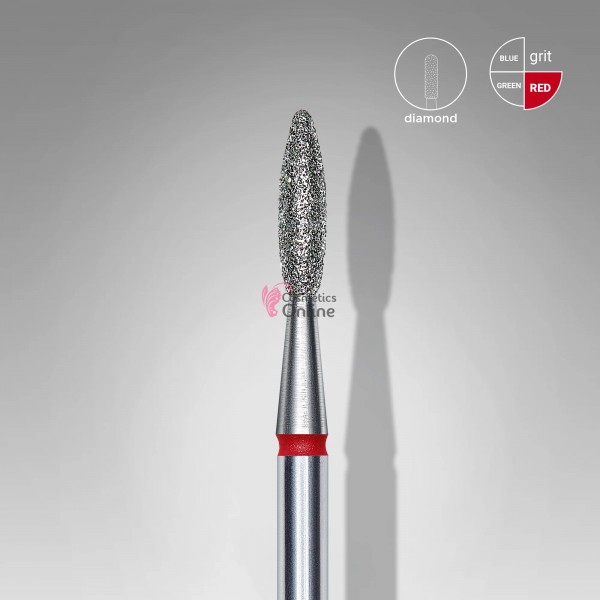 Cap de Freza Burghiu Diamant Pentru Unghii, "Flame", Rosu, Diametru Cap 2,1 mm, Piesa De Lucru 8 mm, cod FA10R021/8